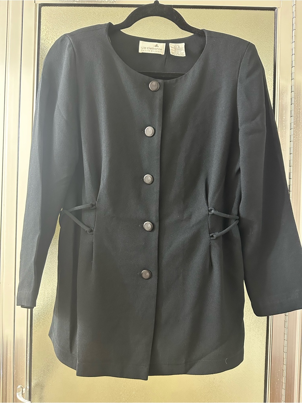 Liz Claiborne Black Round-Neck Buttoned Blazer Jacket